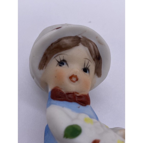 Vintage Jasco Bell Bonnet Girl Flowers Cat Kitty 5" 1978 Taiwan Home Decor - Picture 8 of 11